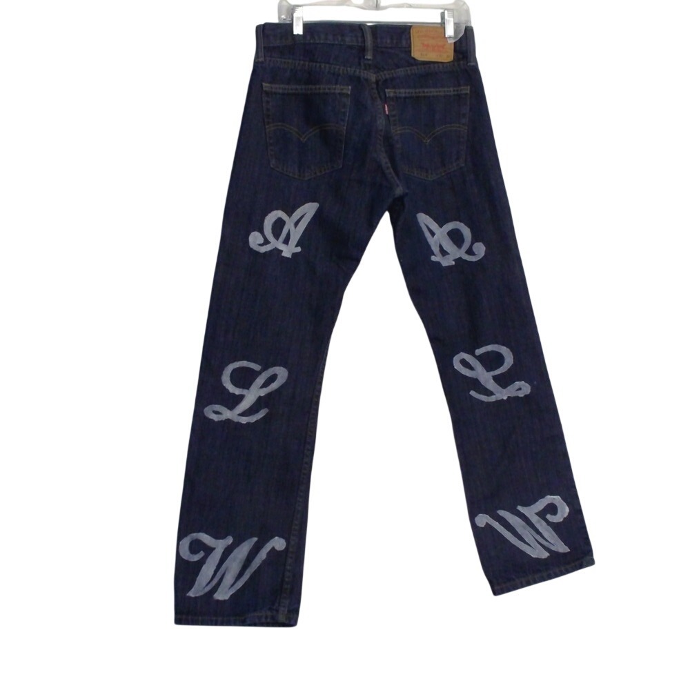 Levis 514 Straight Fit Jeans Mens 32x32 Indigo Blue Custom Painted Graphics